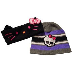 Girls Head Accessories Bundle: NWT Hello Kitty Headband & Monster High Beanie